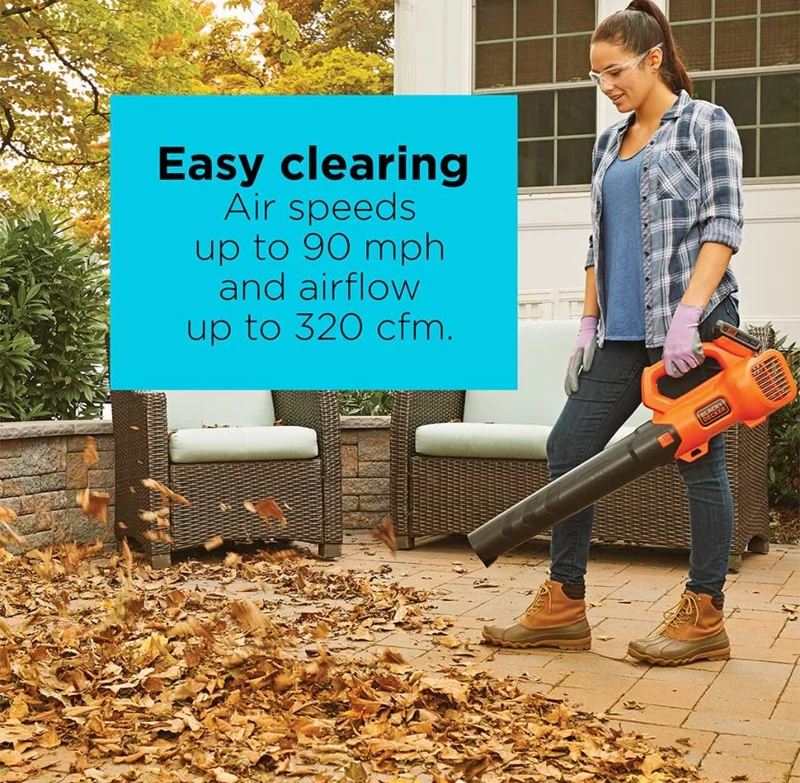 BLACK+DECKER 20V MAX Cordless Leaf Blower, 2-Speed, Up to 90 MPH, with Battery and Charger (BCBL700D1)