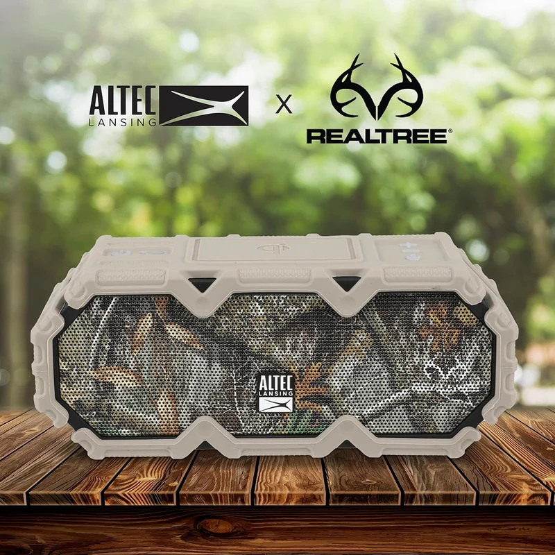 Altec Lansing x Realtree® IMW580 Portable Rugged Bluetooth Speaker Qi Wireless Charging, 20 Hours of Battery, Heavy Duty, Waterproof, LED Lights, 100FT Wireless Range and Voice Assistant