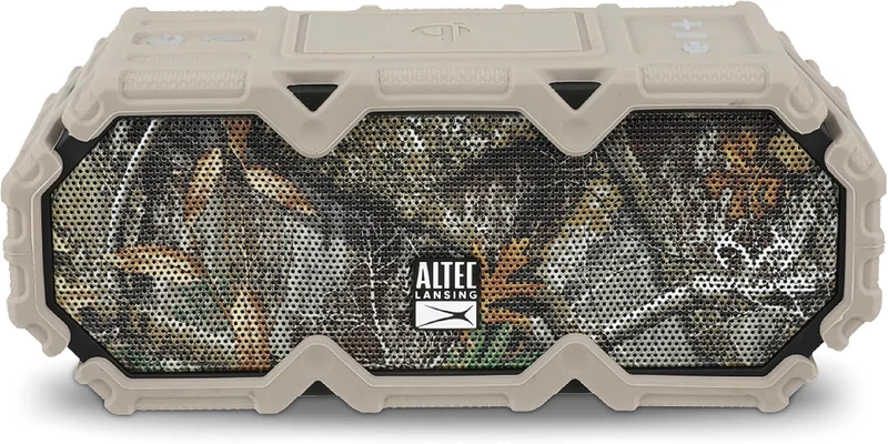 Altec Lansing x Realtree® IMW580 Portable Rugged Bluetooth Speaker Qi Wireless Charging, 20 Hours of Battery, Heavy Duty, Waterproof, LED Lights, 100FT Wireless Range and Voice Assistant