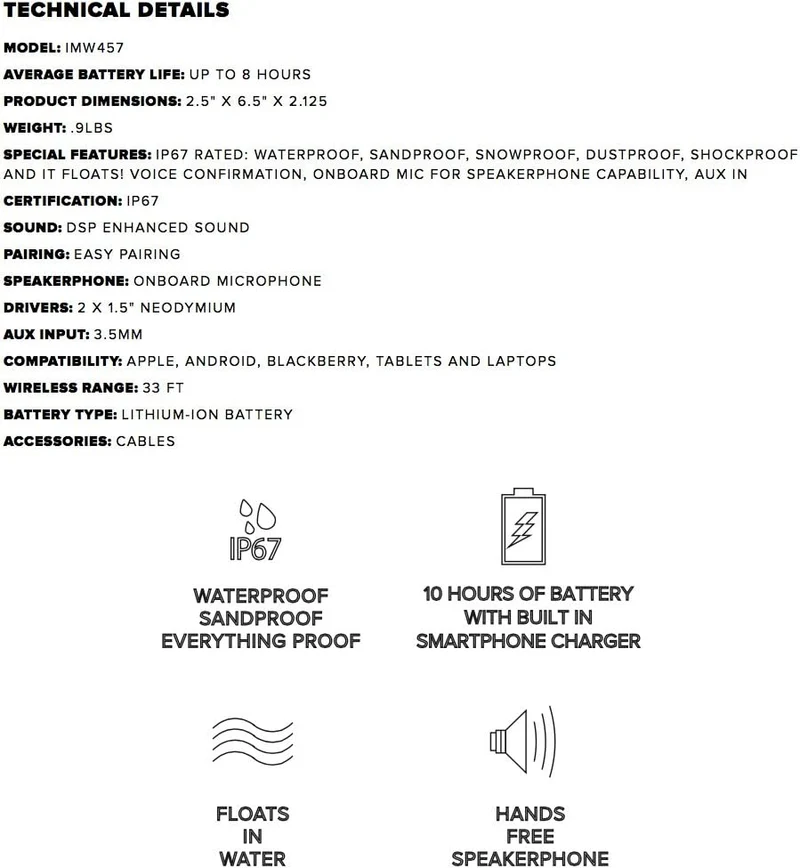 Altec Lansing Jacket H2O 2 - Waterproof Bluetooth Speaker with 3.5mm Aux Port, IP67 Certified & Floats in Water, Compact & Portable Speaker for Travel & Outdoor Use, 8 Hour Playtime