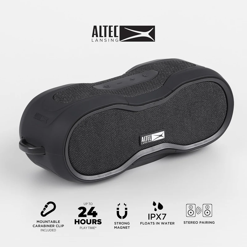 Altec Lansing BoomJacket XL Wireless Bluetooth Speaker, Magnetic Waterproof Speaker, IPX7 Outdoor Speaker with 24H Playtime, Portable Speaker with Carabiner, Mountable, Quick Charge