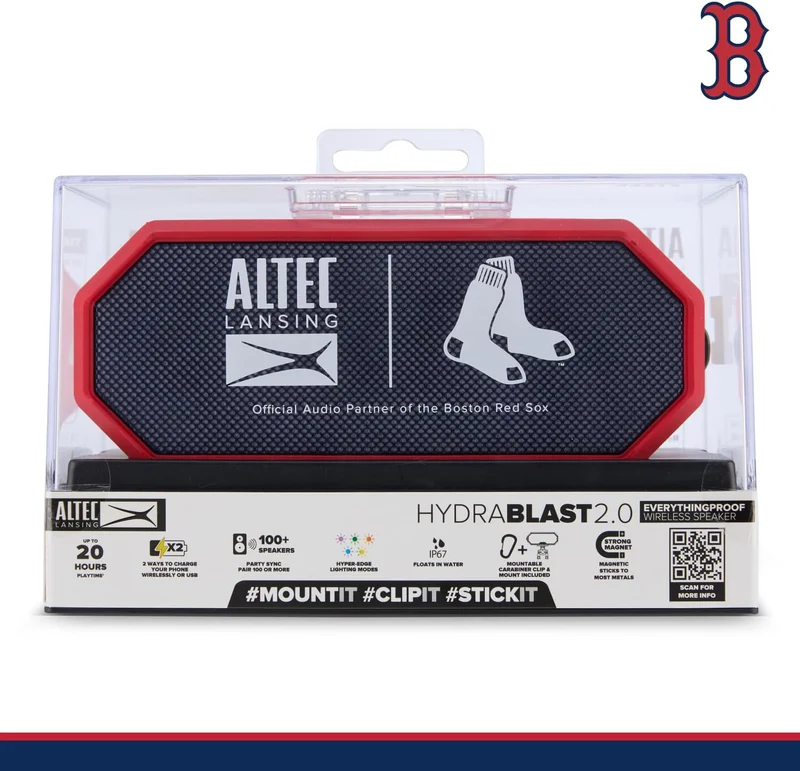 Altec Lansing - Portable Bluetooth Speaker HYDRABLAST 2.0, Waterproof IP67, 20W Output Power, Magnetic Bluetooth Speaker (Boston Red Sox)