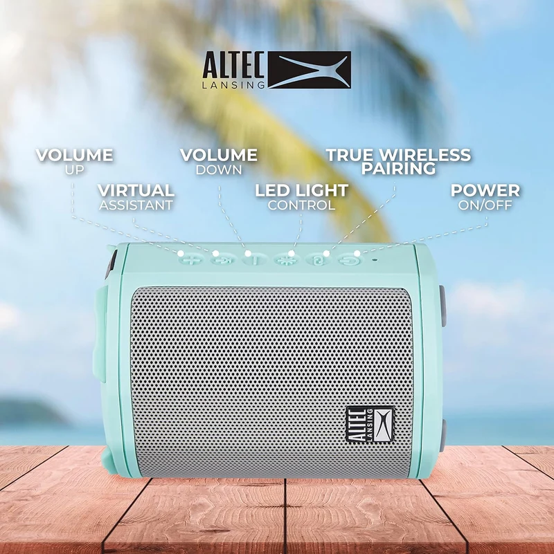 Altec Lansing - HydraMotion Wireless Bluetooth Speaker with 360 Degree Sound, Portable IP67 Waterproof for Outdoors, Shockproof, Snowproof, Everything Proof, 12 Hour Playtime (Mint Green)