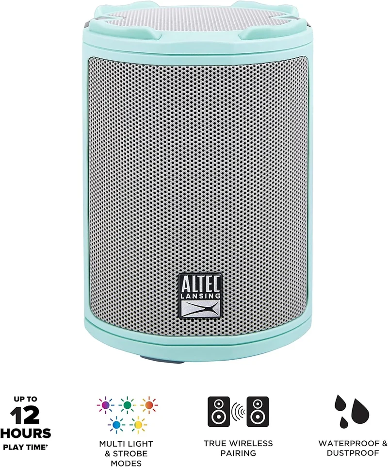 Altec Lansing - HydraMotion Wireless Bluetooth Speaker with 360 Degree Sound, Portable IP67 Waterproof for Outdoors, Shockproof, Snowproof, Everything Proof, 12 Hour Playtime (Mint Green)