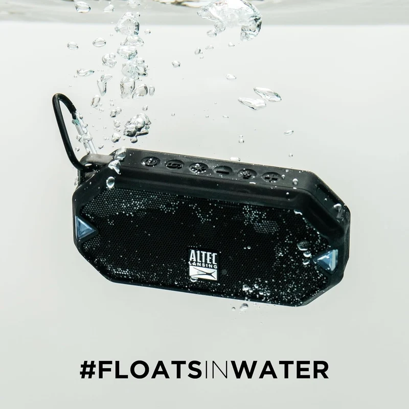 Altec Lansing - HydraMini Wireless Bluetooth Speaker, IP67 Waterproof USB C Rechargeable Battery with 6 Hours Playtime, Compact, Shockproof, Snowproof, Everything Proof (Black)