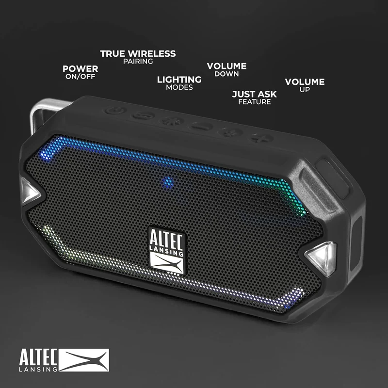 Altec Lansing - HydraMini Wireless Bluetooth Speaker, IP67 Waterproof USB C Rechargeable Battery with 6 Hours Playtime, Compact, Shockproof, Snowproof, Everything Proof (Black)