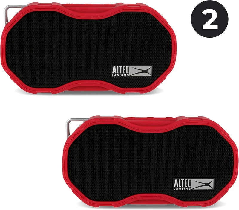 Altec Lansing Baby Boom XL - Waterproof Bluetooth Speaker, Wireless & Portable Speaker for Travel & Outdoor Use, Deep Bass & Loud Sound, 2 Pack, Red