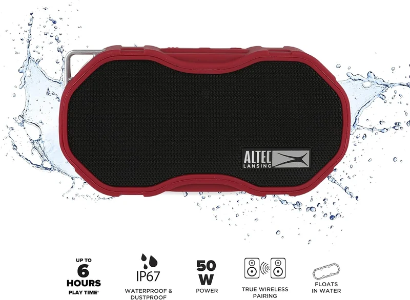 Altec Lansing Baby Boom XL - Waterproof Bluetooth Speaker, Wireless & Portable Speaker for Travel & Outdoor Use, Deep Bass & Loud Sound, 2 Pack, Red