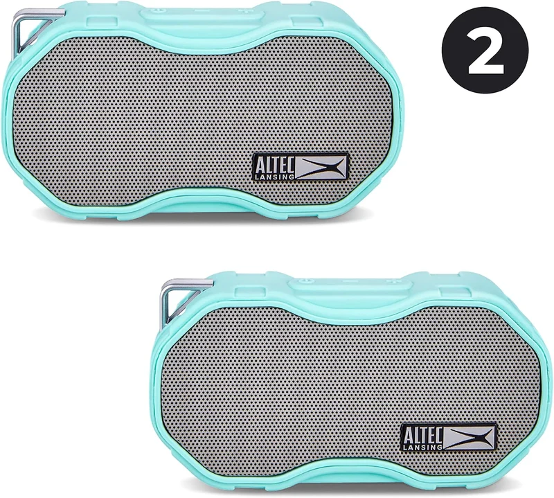 Altec Lansing Baby Boom XL - Waterproof Bluetooth Speaker, Wireless & Portable Speaker for Travel & Outdoor Use, Deep Bass & Loud Sound, 2 Pack, Mint