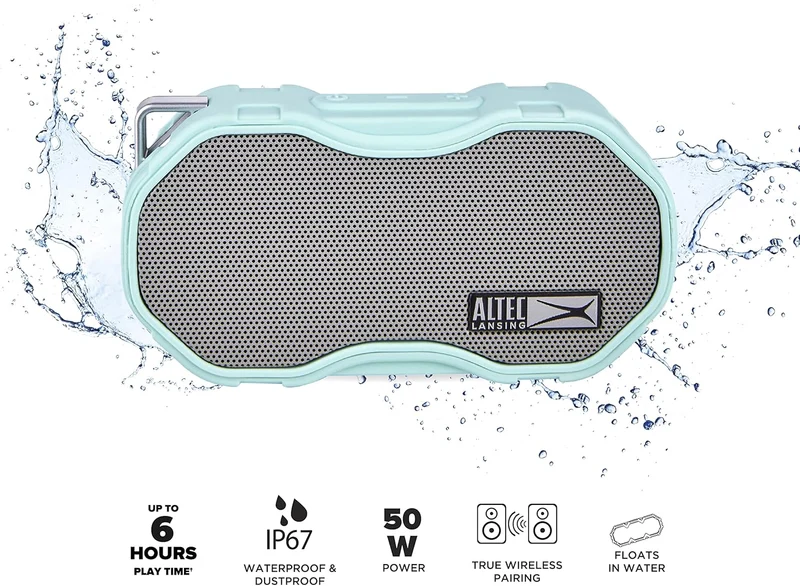 Altec Lansing Baby Boom XL - Waterproof Bluetooth Speaker, Wireless & Portable Speaker for Travel & Outdoor Use, Deep Bass & Loud Sound, 2 Pack, Mint