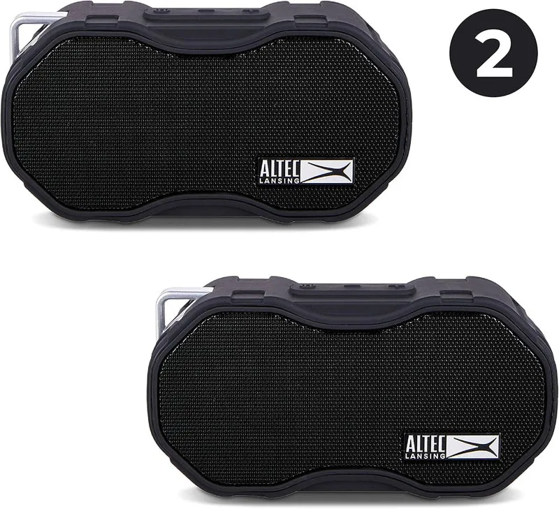 Altec Lansing Baby Boom XL - Waterproof Bluetooth Speaker, Wireless & Portable Speaker for Travel & Outdoor Use, Deep Bass & Loud Sound, 2 Pack, Black