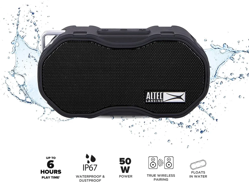 Altec Lansing Baby Boom XL - Waterproof Bluetooth Speaker, Wireless & Portable Speaker for Travel & Outdoor Use, Deep Bass & Loud Sound, 2 Pack, Black