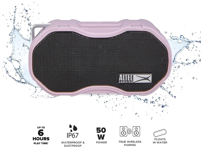 Altec Lansing Baby Boom XL - Waterproof Bluetooth Speaker, Wireless & Portable Speaker for Travel & Outdoor Use, Deep Bass & Loud Sound, 1 Pack, Pink
