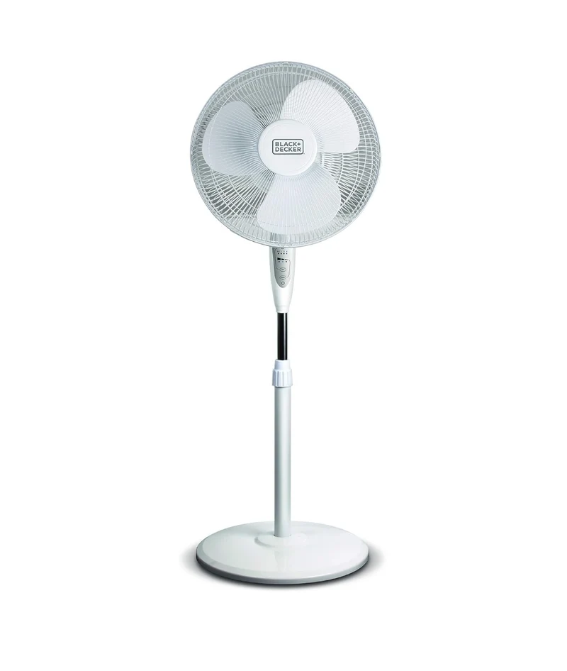 BLACK+DECKER 16" Stand Fan with Pedestal Base, Height Adjustable Pedestal Fan with Remote and Touch Control Panel, Free Standing Fan with 90-Degree Oscillating and 3-Speed Settings, White