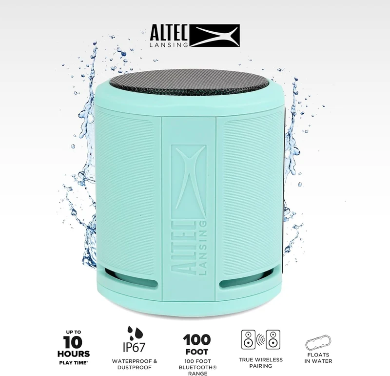 Altec Lansing HydraOrbit - Waterproof Bluetooth Speaker, Lightweight & Portable Speaker for Travel & Outdoor Use, Mint