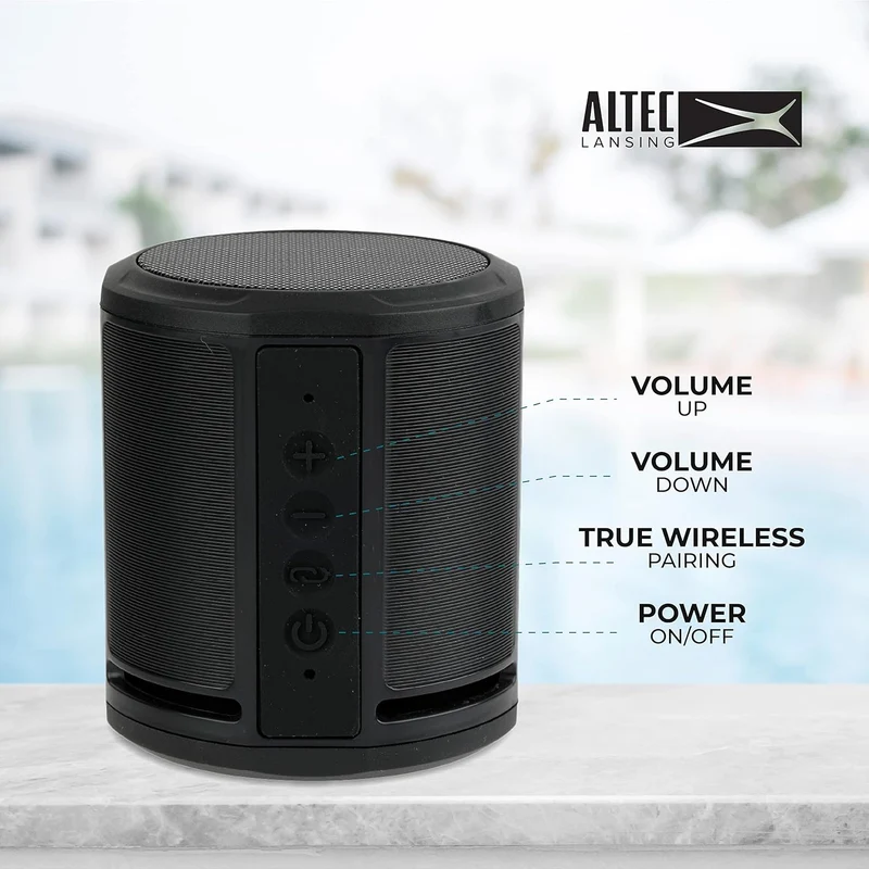 Altec Lansing HydraOrbit - Waterproof Bluetooth Speaker, Lightweight & Portable Speaker for Travel & Outdoor Use, Black