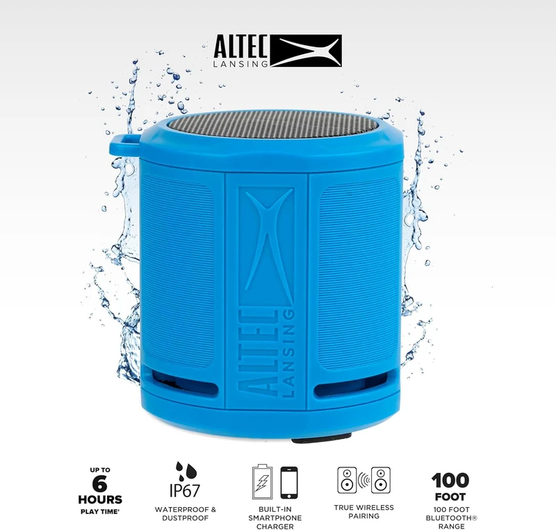 Altec Lansing HydraMicro - Waterproof Bluetooth Speaker, Lightweight & Portable Speaker for Travel & Outdoor Use, Royal Blue