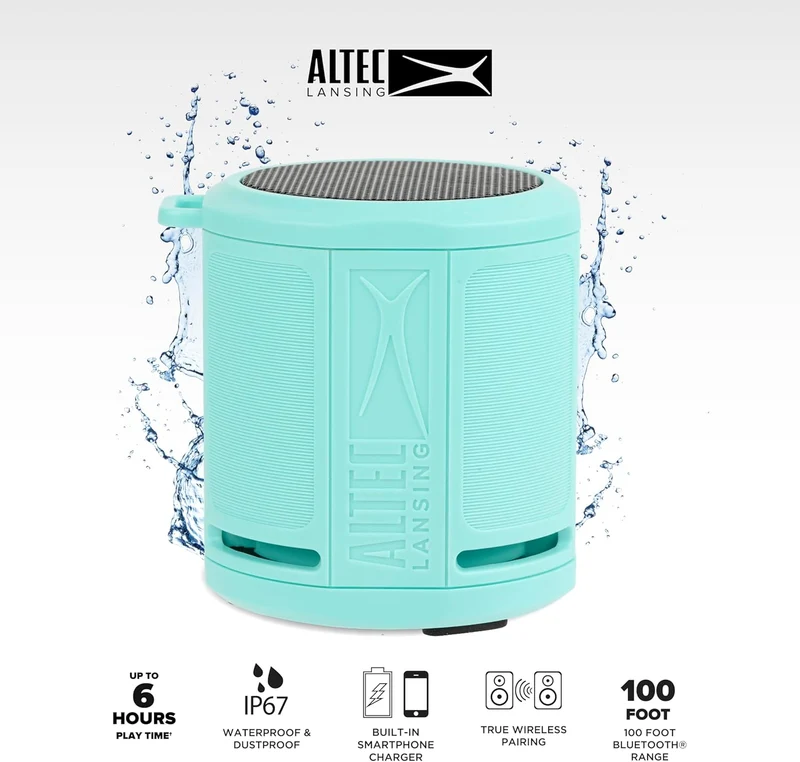 Altec Lansing HydraMicro - Waterproof Bluetooth Speaker, Lightweight & Portable Speaker for Travel & Outdoor Use, Mint