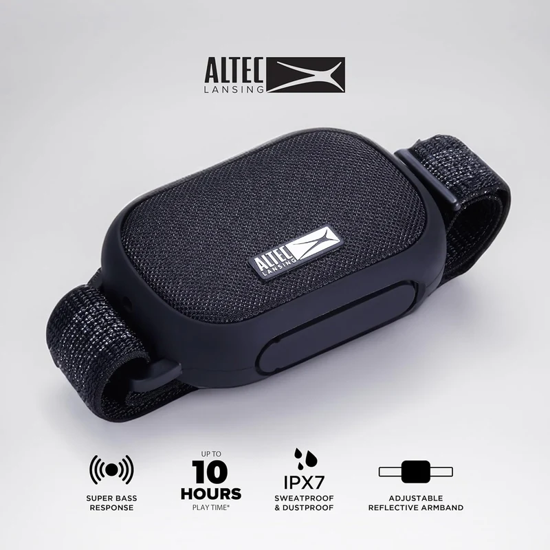 Altec Lansing Sports Armband Speaker with Build-in Fitness Tracker, Waterproof Bluetooth Speaker, Heart Rate Monitor Armband, Step Tracker, 12-Hour Playtime for Running, Hiking, Outdoor Activities