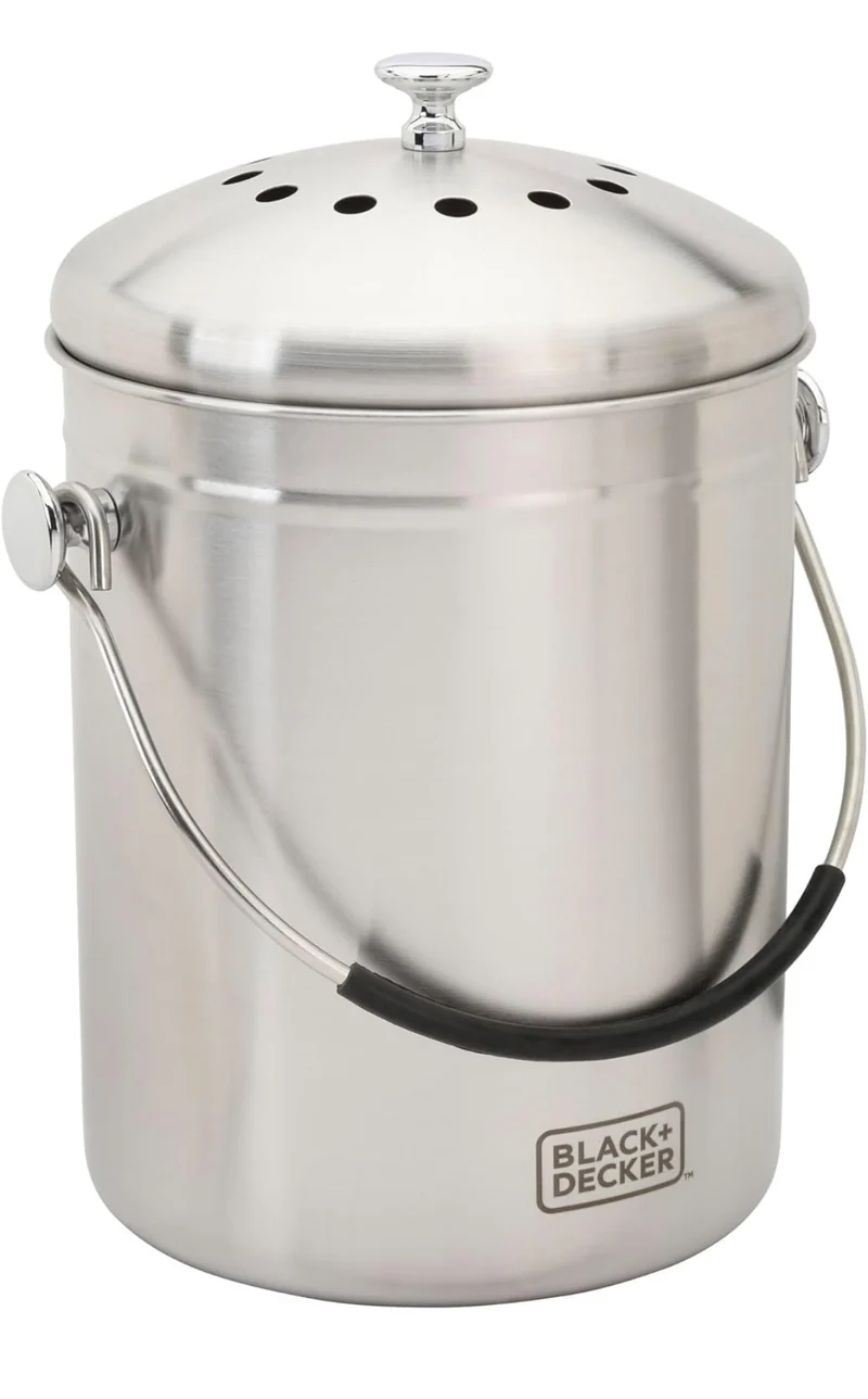 BLACK+DECKER Compost Bin, Stainless Steel, Countertop, 166 oz.