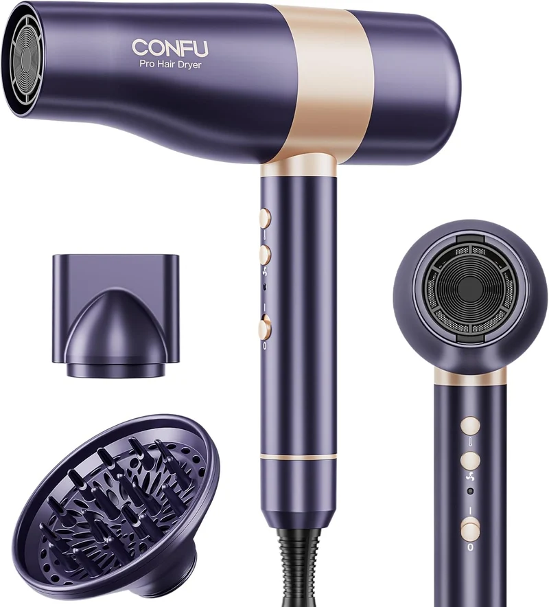 Hair Dryer, CONFU Blow Dryer with Diffuser Negative Ionic Hair Dryer, 110000 RPM High Professional Hairdryer for Fast Drying, Low Noise Thermo Control Hair Blow Dryer