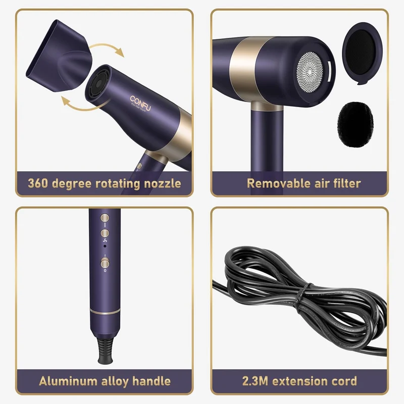 Hair Dryer, CONFU Blow Dryer with Diffuser Negative Ionic Hair Dryer, 110000 RPM High Professional Hairdryer for Fast Drying, Low Noise Thermo Control Hair Blow Dryer