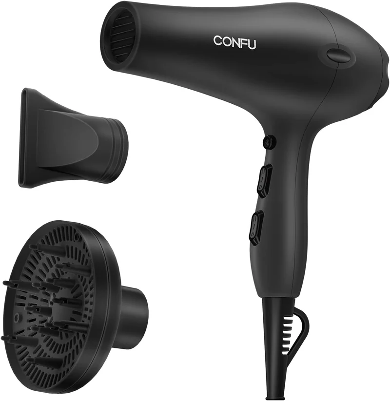 Professional Salon Hair Dryer, CONFU Negative Ions Ceramic Quick Drying Blow Dryer, Lightweight Travel Hairdryer for Normal & Curly Hair Includes Diffuser Styling Nozzle