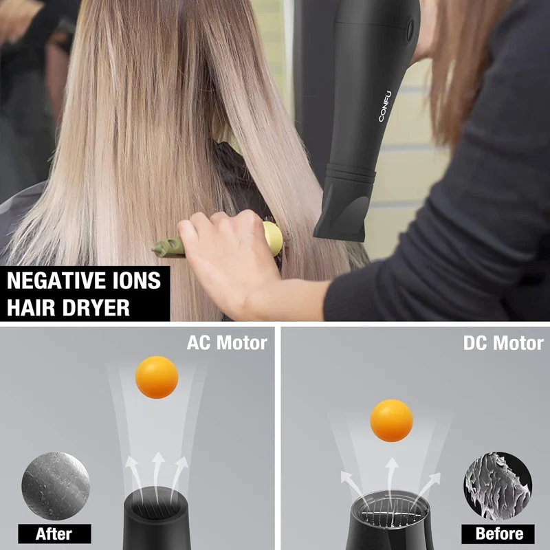 Professional Salon Hair Dryer, CONFU Negative Ions Ceramic Quick Drying Blow Dryer, Lightweight Travel Hairdryer for Normal & Curly Hair Includes Diffuser Styling Nozzle