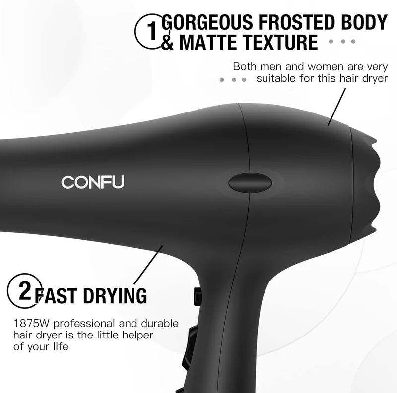 Professional Salon Hair Dryer, CONFU Negative Ions Ceramic Quick Drying Blow Dryer, Lightweight Travel Hairdryer for Normal & Curly Hair Includes Diffuser Styling Nozzle