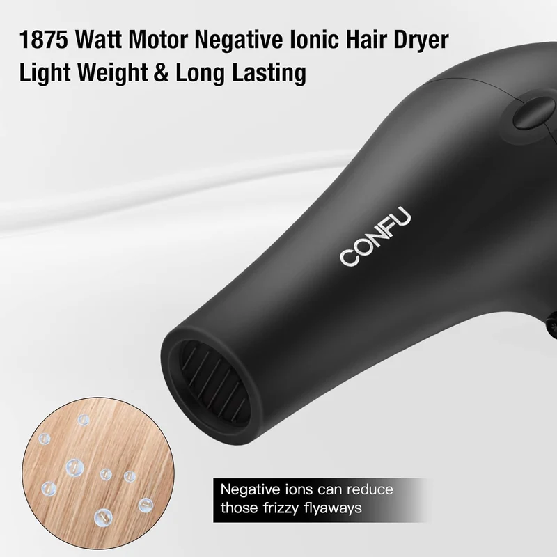 Professional Salon Hair Dryer, CONFU Negative Ions Ceramic Quick Drying Blow Dryer, Lightweight Travel Hairdryer for Normal & Curly Hair Includes Diffuser Styling Nozzle