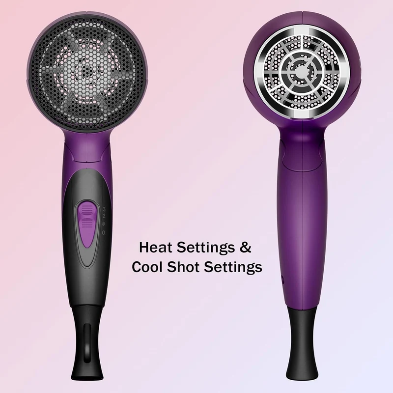 CONFU 1600W Small Portable Travel Hair Dryer with Folding Handle, Lightweight Hair Dryers for Women, Ceramic Tourmaline Ionic Hair Dryers with Nozzle, Mini Blow Dryer, Purple