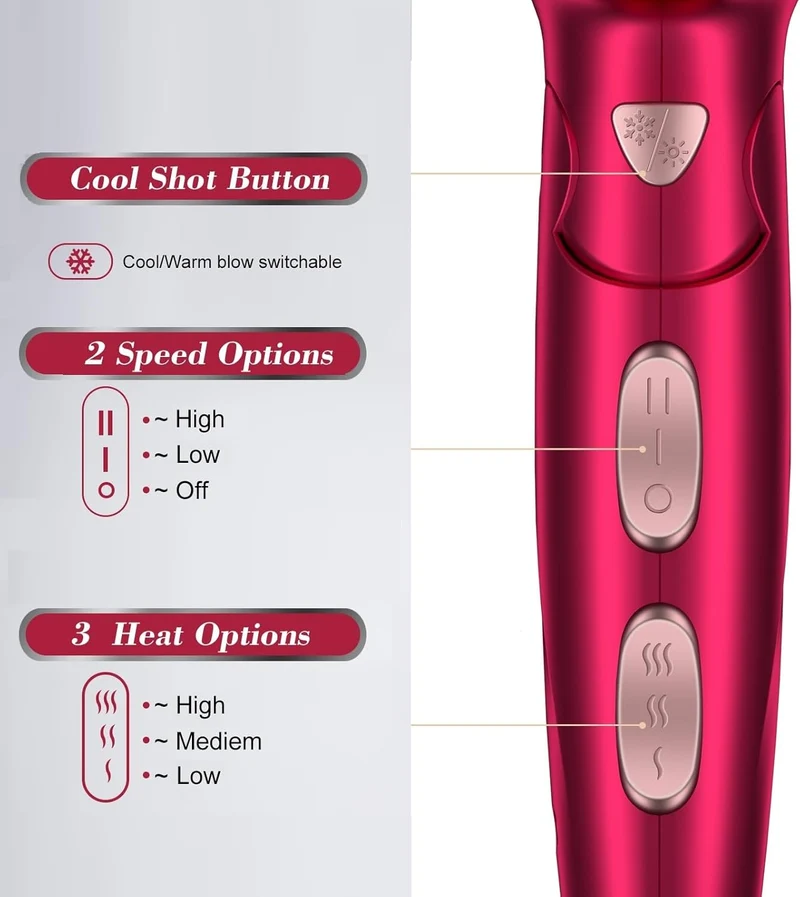 CONFU Professional 1875W Hair Dryer, Foldable Blow Dryers Ceramic Tourmaline Hair Dryer, Fast Drying Hairdryer with Concentrator, 2 Speed and 3 Heat Setting for Curly and Straight Hair