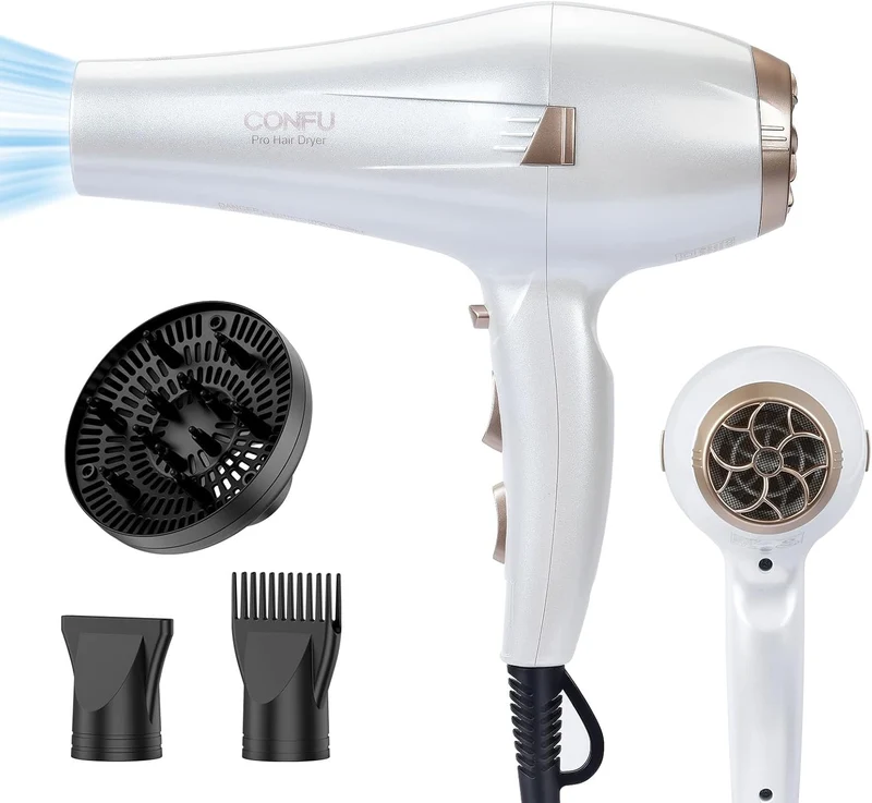 CONFU Hair Dryer, Professional Ionic Salon Blow Dryer with Diffuser for Women and Men, 5X Fast Drying, Powerful and Quiet Hair Blow Dryer for Fast & Easy Styling (1875 Watts)