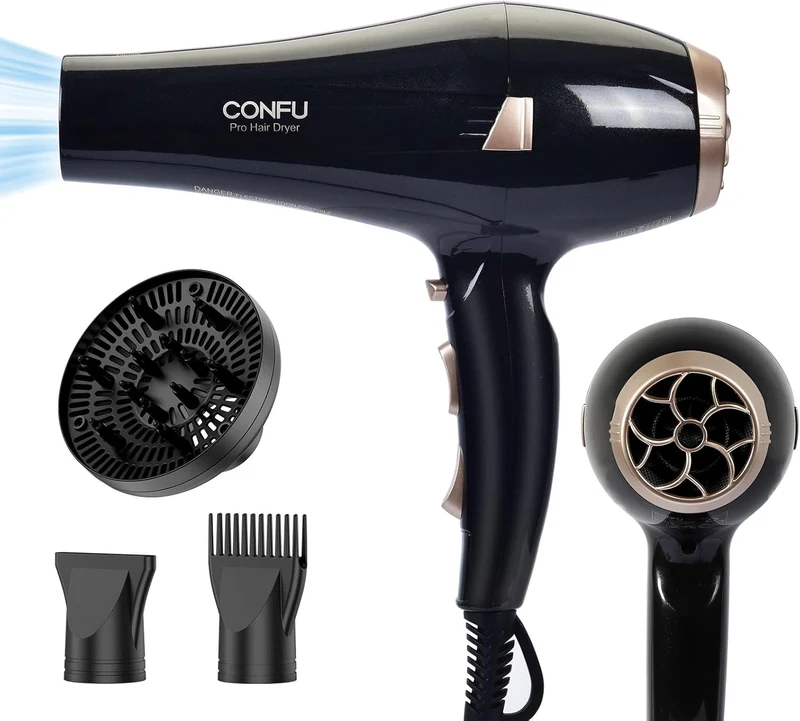 CONFU Hair Dryer, Professional Ionic Salon Blow Dryer with Diffuser for Women and Men, 5X Fast Drying, Powerful and Quiet Hair Blow Dryer for Fast & Easy Styling (1875 Watts)