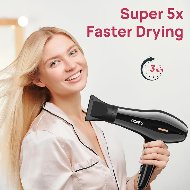 CONFU Hair Dryer, Professional Ionic Salon Blow Dryer with Diffuser for Women and Men, 5X Fast Drying, Powerful and Quiet Hair Blow Dryer for Fast & Easy Styling (1875 Watts)