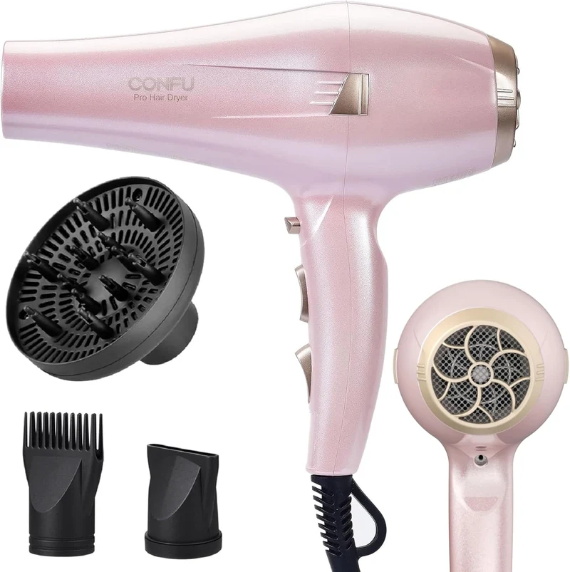 CONFU Hair Dryer, Professional Ionic Salon Blow Dryer with Diffuser for Women and Men, 5X Fast Drying, Powerful and Quiet Hair Blow Dryer for Fast & Easy Styling (1875 Watts)