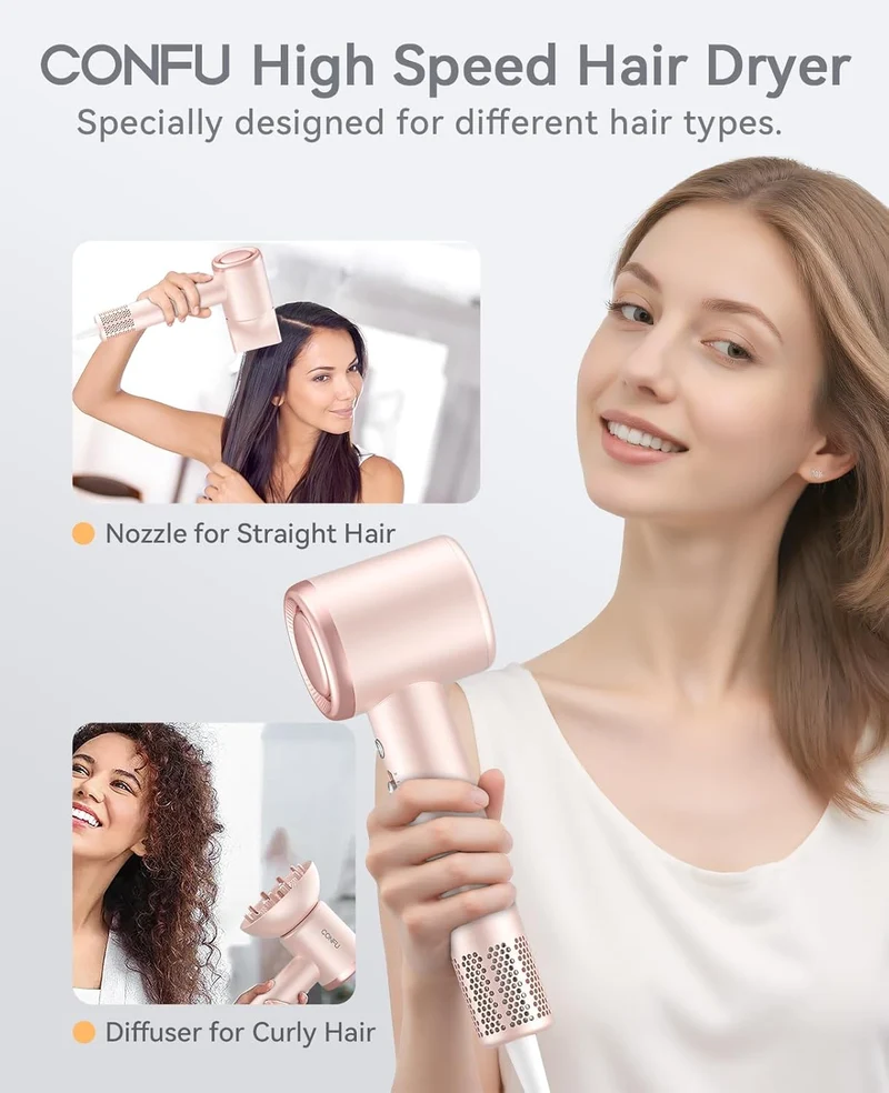 Hair Dryer with Diffuser, CONFU Blow Dryer 110000 RPM, High-Speed Professional Ionic Blow Dryer for Fast Drying, Hair Diffuser for Curly Hair for Home Travel