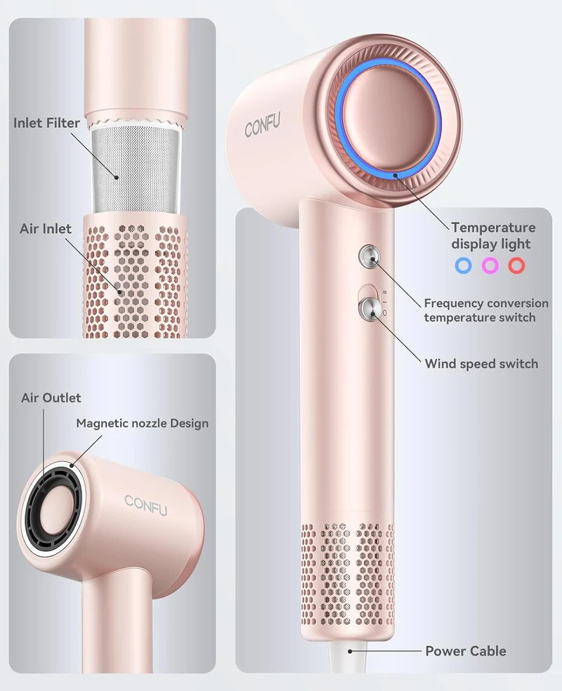 Hair Dryer with Diffuser, CONFU Blow Dryer 110000 RPM, High-Speed Professional Ionic Blow Dryer for Fast Drying, Hair Diffuser for Curly Hair for Home Travel