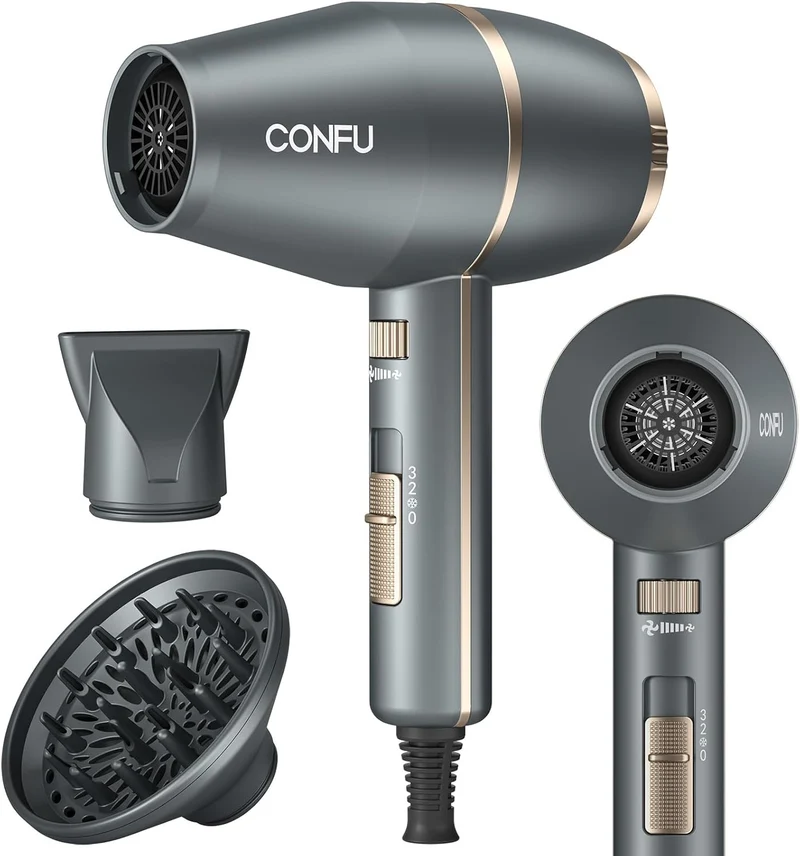 CONFU Hair Dryer, Hair Dryer with Diffuser 1875W, Negative Ionic Blow Dryer for Women & Men, Small Blow Dryer for HOM