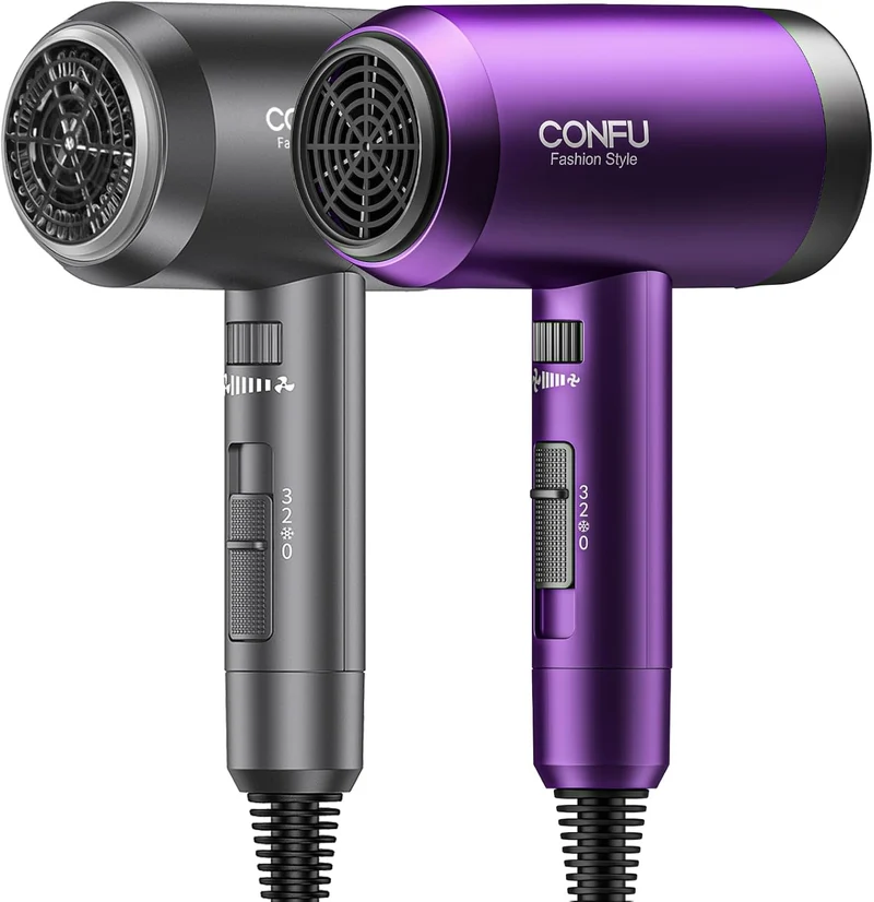 Blow Dryer, CONFU Hair Dryer with Diffuser, Portable Lightweight Fast Drying Negative Ion Hairdryer Blowdryer, 3 Heat Settings & Infinity Speed, with Diffuser and Concentrator Nozzle for Home & Travel