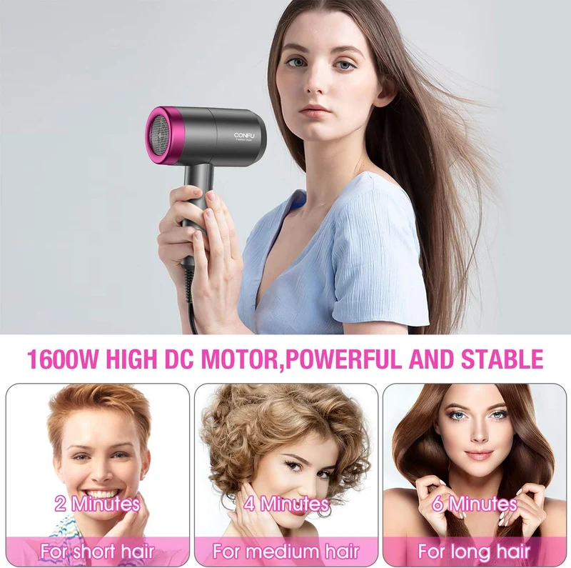 Blow Dryer, CONFU Hair Dryer with Diffuser, Portable Lightweight Fast Drying Negative Ion Hairdryer Blowdryer, 3 Heat Settings & Infinity Speed, with Diffuser and Concentrator Nozzle for Home & Travel