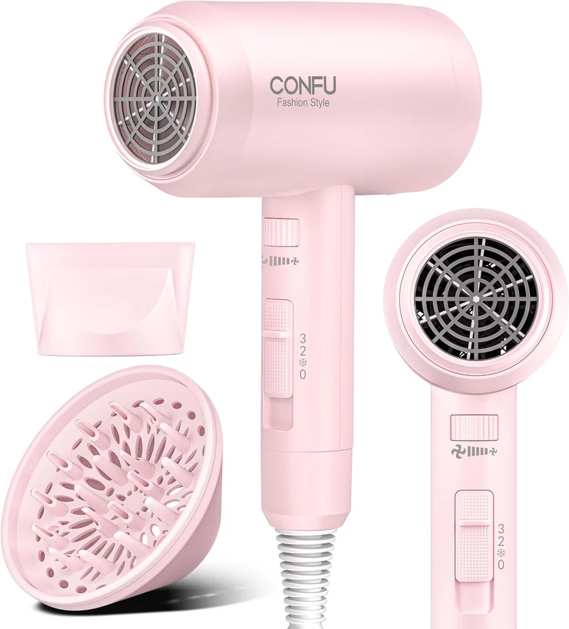Hair Dryer with Diffuser, CONFU Hair Dryers for Women, Blow Dryers for Men, Hairdryer with Diffuser Attachment, Portable Lightweight Fast Drying Negative Ion Hairdryer for Home