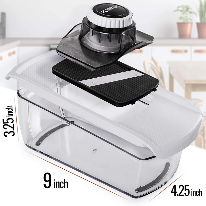 Fullstar Mandoline Slicer for Kitchen, Fruit Cutter, Cheese Grater, Cucumber Slicer, Veggie Spiralizer, Food Cutter & Kitchen Gadgets with Safety Glove (6 in 1, White)