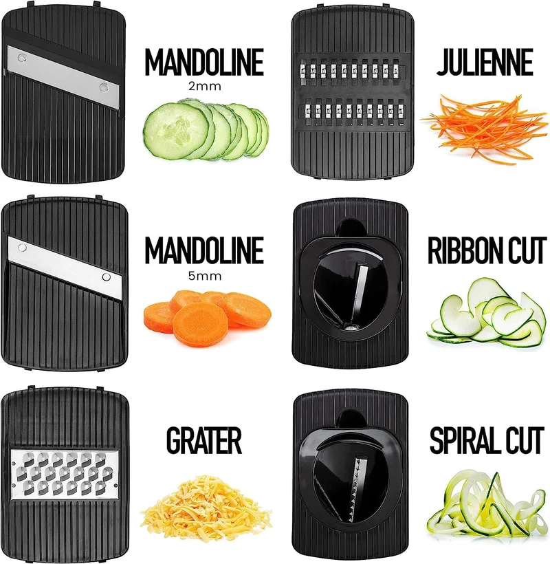 Fullstar Mandoline Slicer for Kitchen, Fruit Cutter, Cheese Grater, Cucumber Slicer, Veggie Spiralizer, Food Cutter & Kitchen Gadgets with Safety Glove (6 in 1, White)