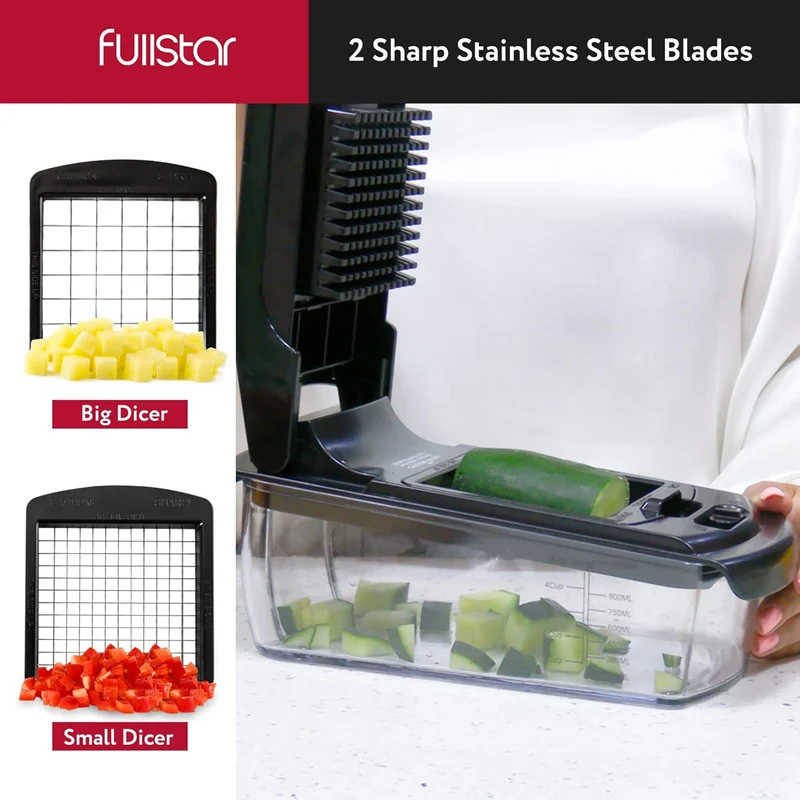 Fullstar Vegetable Chopper and Spiralizer - Food Chopper with Container, Fruit Slicer, Kitchen Gadgets & Accessories, Home Essentials (9 in 1, Black)