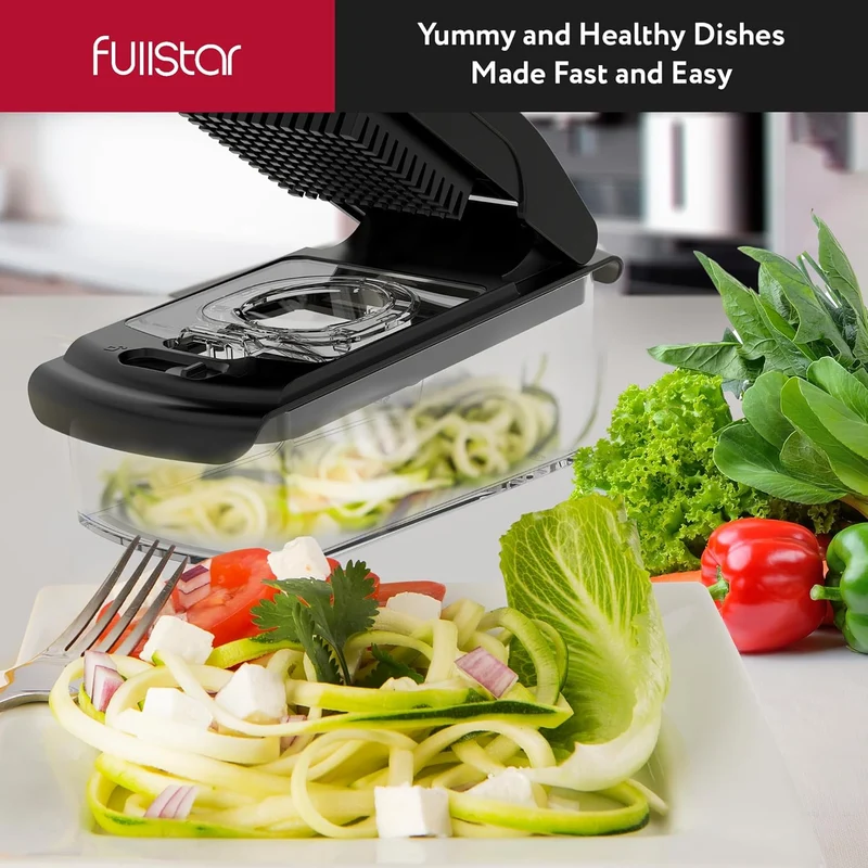 Fullstar Vegetable Chopper and Spiralizer - Food Chopper with Container, Fruit Slicer, Kitchen Gadgets & Accessories, Home Essentials (4 in 1, Clear)