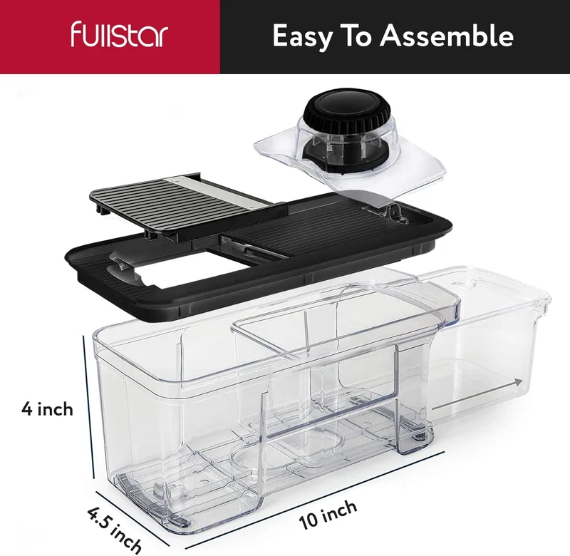 Fullstar All-in-1 Vegetable Chopper and Mandoline Slicer for Kitchen - Cheese Grater, French Fry Cutter, Cheese Slicer - Bonus Handheld Spiralizer Included (6 in 1, Stainless Steel)