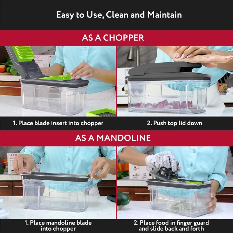 Fullstar All-in-1 Vegetable Chopper and Mandoline Slicer for Kitchen - Cheese Grater, French Fry Cutter, Cheese Slicer - Bonus Handheld Spiralizer Included (6 in 1, Gray/Green)