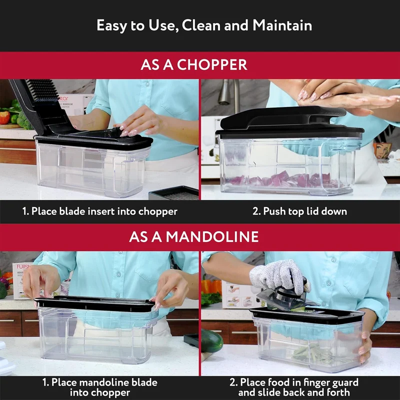 Fullstar All-in-1 Vegetable Chopper and Mandoline Slicer for Kitchen - Cheese Grater, French Fry Cutter, Cheese Slicer - Bonus Handheld Spiralizer Included (6 in 1, Black)
