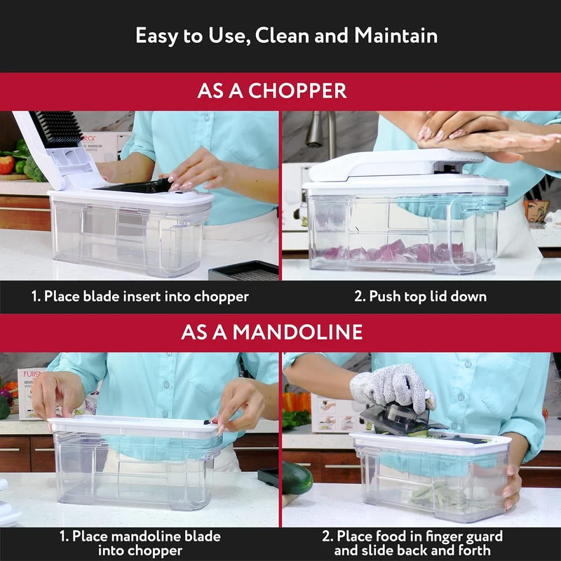 Fullstar All-in-1 Vegetable Chopper and Mandoline Slicer for Kitchen - Cheese Grater, French Fry Cutter, Cheese Slicer - Bonus Handheld Spiralizer Included (6 in 1, Black/White)
